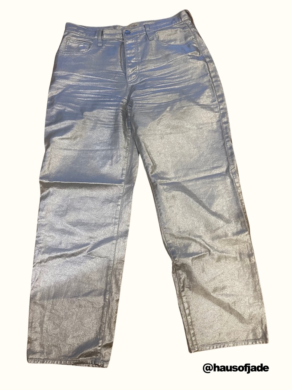 Metallic Silver Y2K 90s Straight-Leg Baggy Jeans